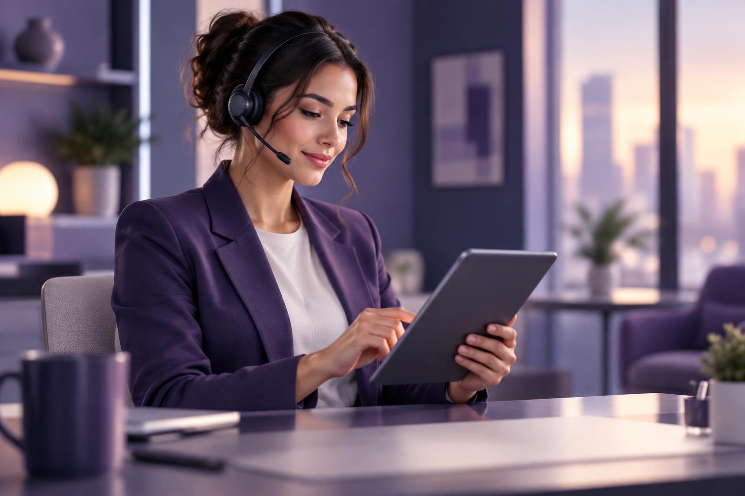 A representative checking a digital checklist on a tablet in an office.
